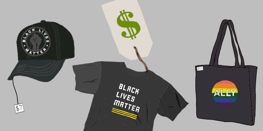 Black Lives Matter and Pride apparel for sale. Digital Illustration by Edan Zinn '23.