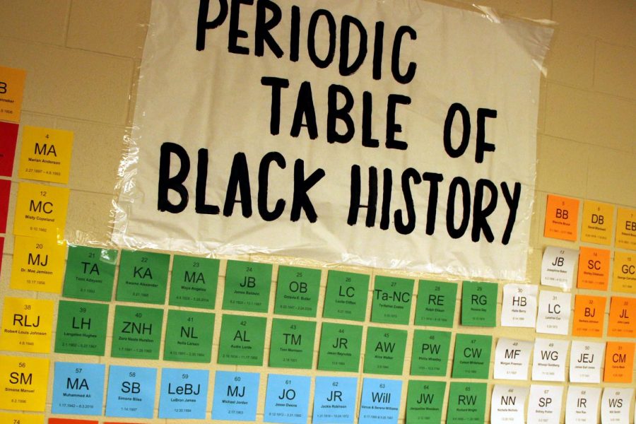 As it hangs in the science hallway, the Periodic Table of Black History displays the name of famous African Americans, past and present. February is Black History Month. “Specifically to our Black students, you are loved, Burdett said. You are cherished. You make us better. You make us the greatest high school in the world. We are in the greatest school district in the world because we want to honor every single student every single day. We want them to feel like they are a part of a family.”