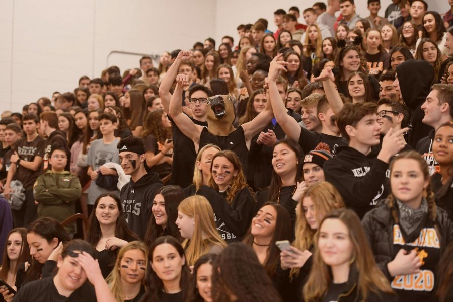 Hills+students+cheer+for+their+fellow+students+at+a+pep+rally+during+the+2019-20+school+year.