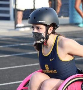 Freshman Milena Sobie prepares to compete in her first track meet April 6 at home, making history as Streetsboros first seated runner. 