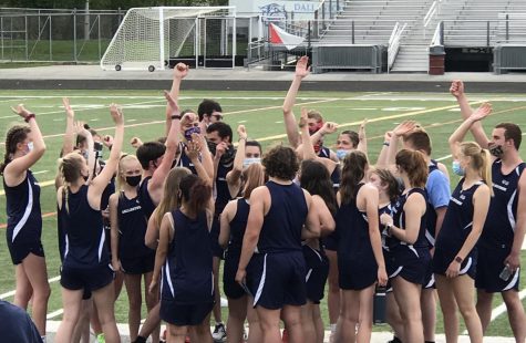 The Dallastown Unified Track team has a team huddle after their victory over Susquehannock at Senior Night on April 28. Dallastown currently has two unified teams: bocce in the winter and track in the spring. 