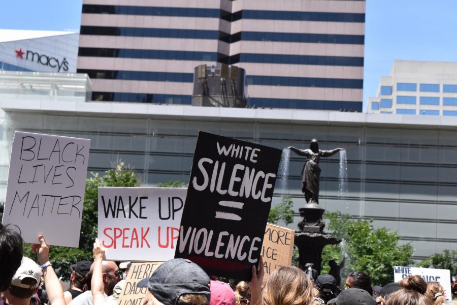 A+protest+was+held+in+Fountain+Square+on+June+6%2C+in+response+to+the+murder+of+George+Floyd.+Racial+unrest+this+summer+spurred+Cincinnati+Public+Schools+to+begin+work+on+an+anti-racism+policy.