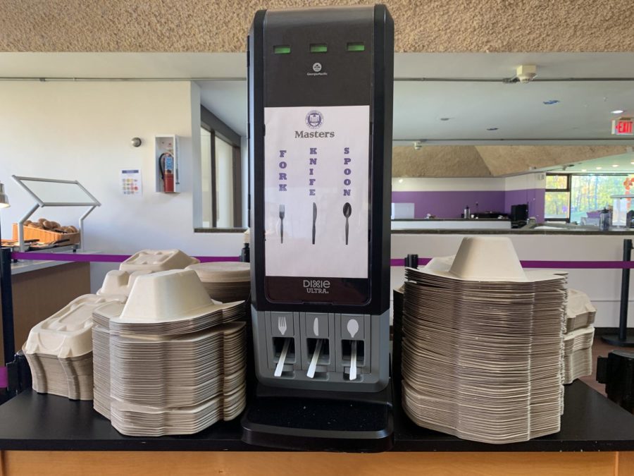 While materials in the dining hall are compostable, they are currently being disposed of in trash cans. Sustainability classes have been working towards creating a final draft of their waste management recommendation proposal. 