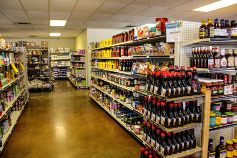 Store shelves at the Frisco Family Services Market are stocked with staples such as pasta, canned vegetables, and countless other groceries. 