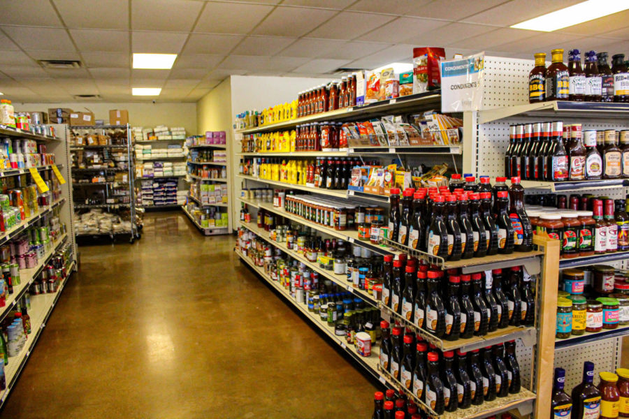 Store+shelves+at+the+Frisco+Family+Services+Market+are+stocked+with+staples+such+as+pasta%2C+canned+vegetables%2C+and+countless+other+groceries.+