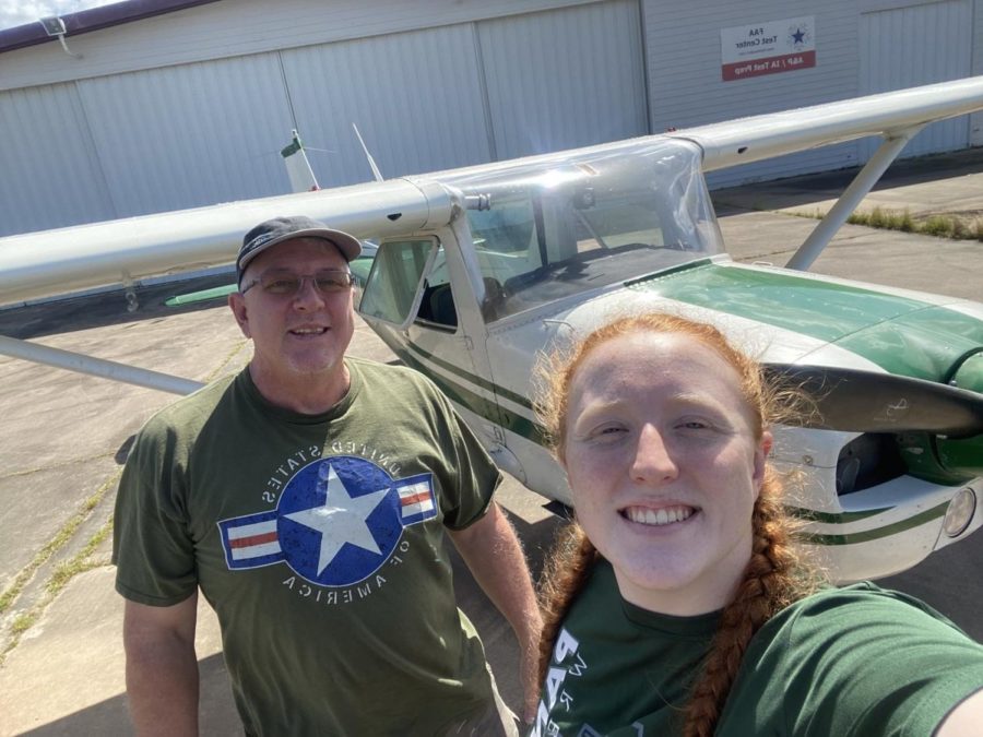 Pat Shannon stands outside of a Cessna 150 with senior Lexi Shannon. Pat has been training Lexi to earn her private pilot’s license. Every time they go for a practice flight, they take a selfie inside the plane. 