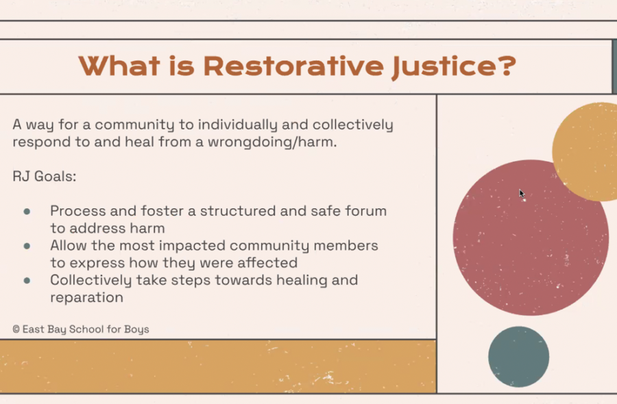 Hazell-OBrien presents on the what restorative justice is during an all school meeting on Jan. 4 via Zoom. This was the first of many meetings in creating restorative accountability. 