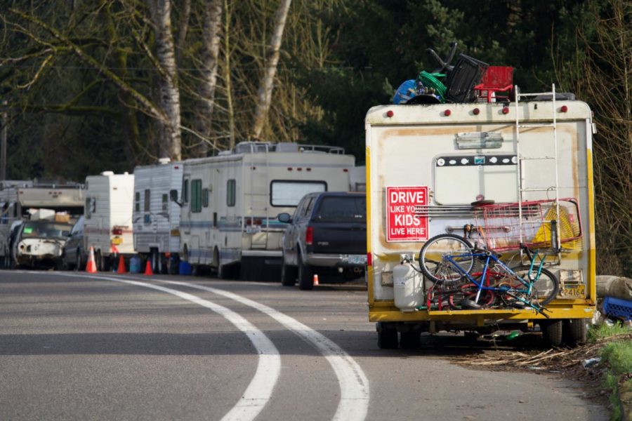 Trailers+line+the+streets+of+Portland%2C+designed+as+homes+for+the+houseless.