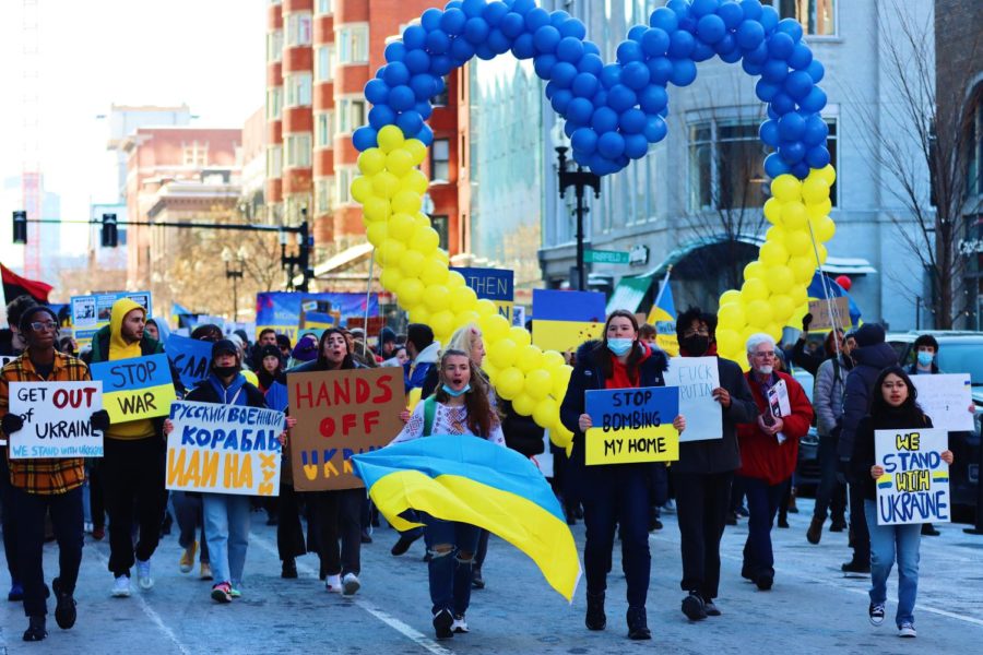 The student-led rally on Sunday saw hundreds of people from all over New England turn out in support for Ukrainians on Sunday, Feb. 27th.