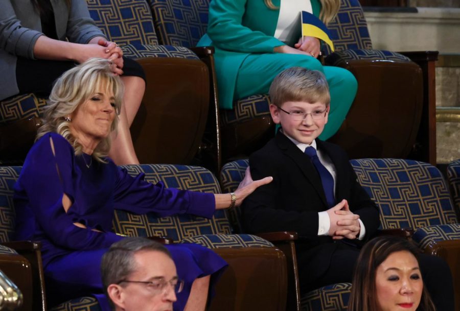 Swift Creek Middle School student Joshua Davis sitting next to First Lady, Dr. Jill Biden, at the State of the Union address.