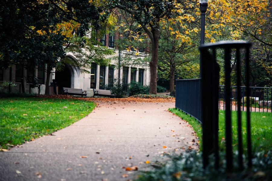 A campus walkway leading to Buttrick Hall, as photographed on October 26, 2020. (Hustler Multimedia/Hunter Long)