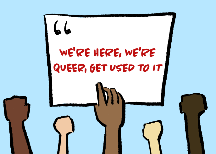 Were here, were queer, get used to it, was a common slogan used in the 90s during pride rallies.