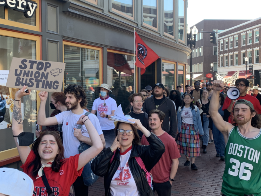 Boston Starbucks workers march with local cafes against union-busting
