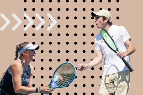 Anna and Michael Ross playing tennis during Vanderbilts spring tennis season in 2022. (Hustler Multimedia/Alexa White)