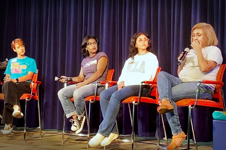 At+NorCal+Media+Day+on+Sept.+24%2C+2021%2C+Nathalie+Miranda%2C+Valeria+Luquin%2C+and+Adriana+Chavira+answered+questions+in+front+of+an+audience+of+student+journalists.