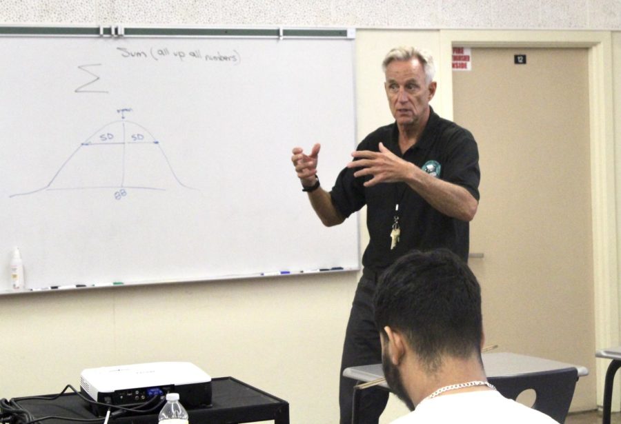 Long-term math substitute teacher George Padgett explains a concept to his period 4 statistics class on Oct. 3. 