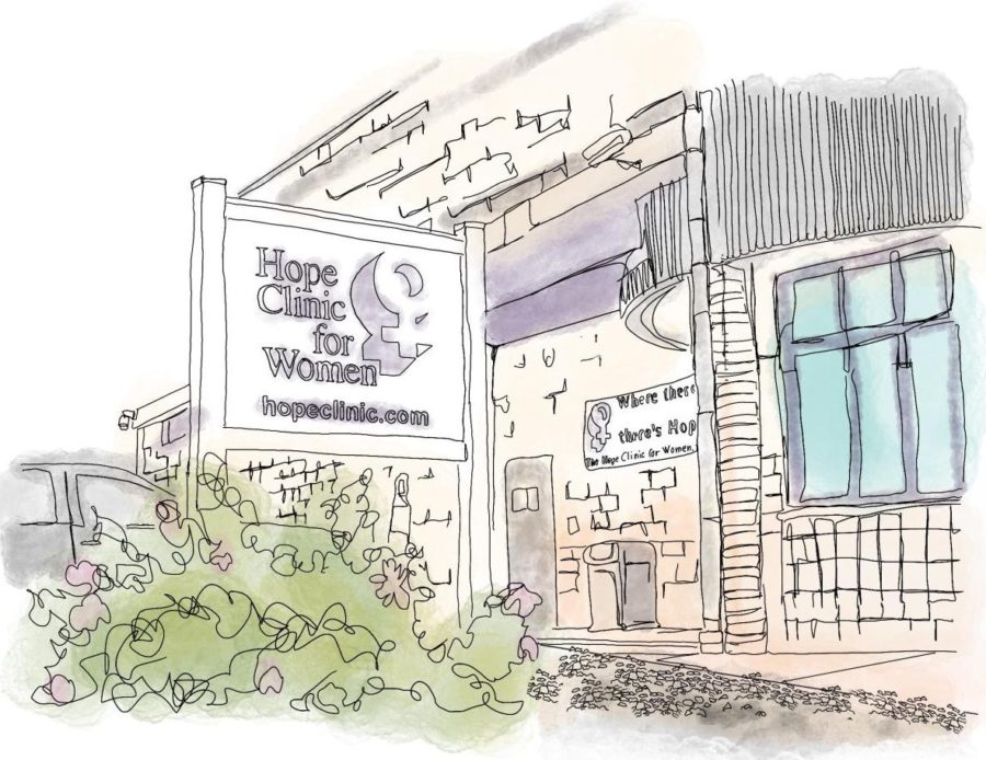 A drawing of the outside of Hope Clinic, located in Granite City, Illinois. 