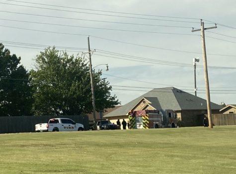 Duncan police and fire vehicles gather at the intersection of Chisholm Trail Parkway and Clayton. Duncan Middle School went into lockdown Thursday relating to an issue within a neighborhood next to the school.
