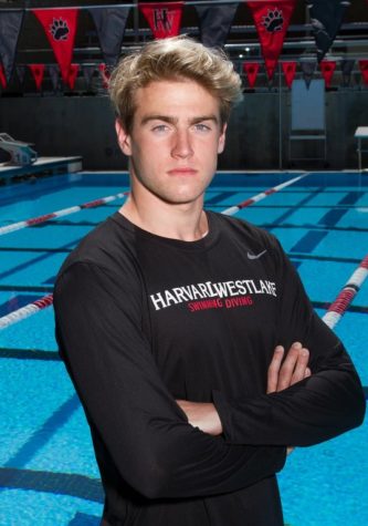 Former team captain Jameson McMullen 19 poses for his swim team photo. 