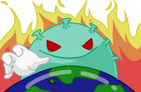An illustration of a virus approaching the Earth. Global warming has led to increased disease spread, with warmer temperatures, greater animal migration and the uncovering of viruses from the permafrost.
