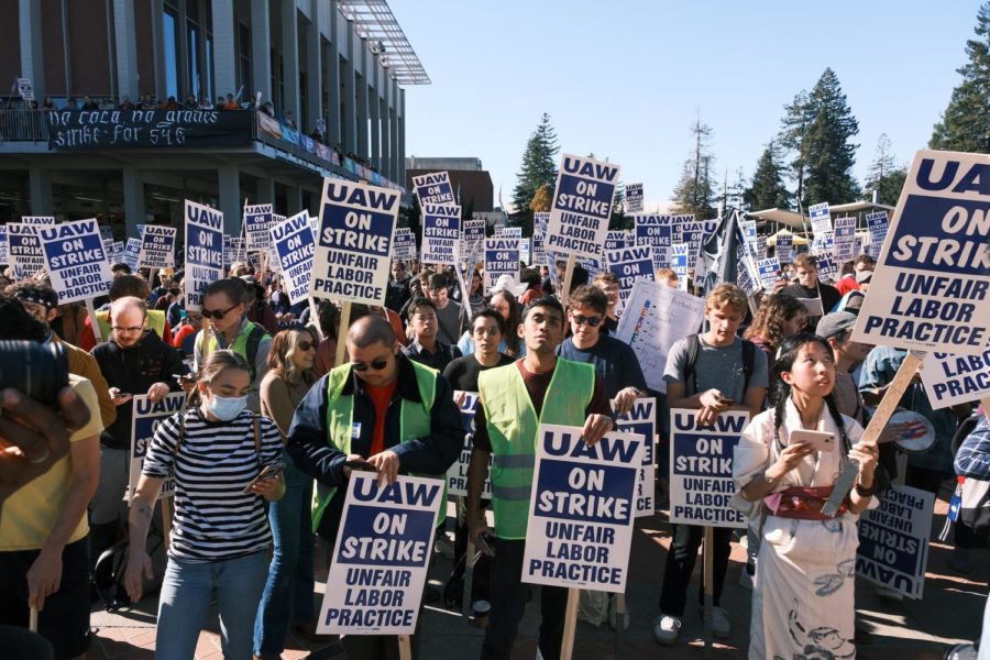 UC Berkeley graduate student workers strike on campus. Photo courtesy of UAW | Used with permission