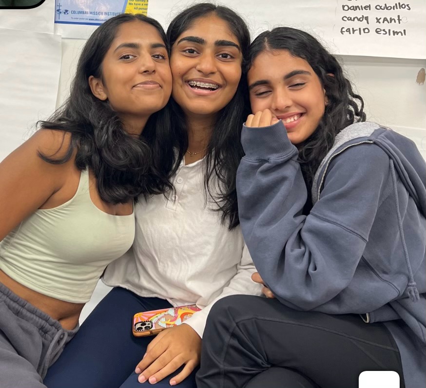 Meena Jammi, Nikhi Kodali and Saanvi Sadana smile for the daily BeReal on Sept. 23. This photo has quickly become one of Jammi and Sadana's most prized possessions. 