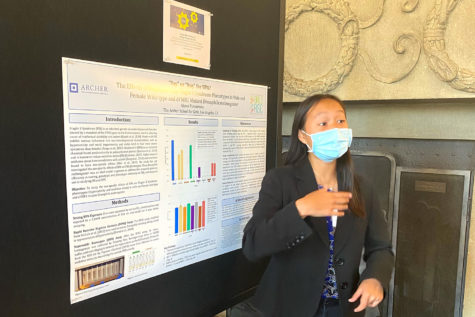 Senior Alyssa Ponrartana presents her research project at Archer’s annual Student STEM Symposium May 14, 2022. Ponrartana was named a scholar in the 82nd Regeneron Science Talent Search for her research intersecting neurodevelopment and environment.