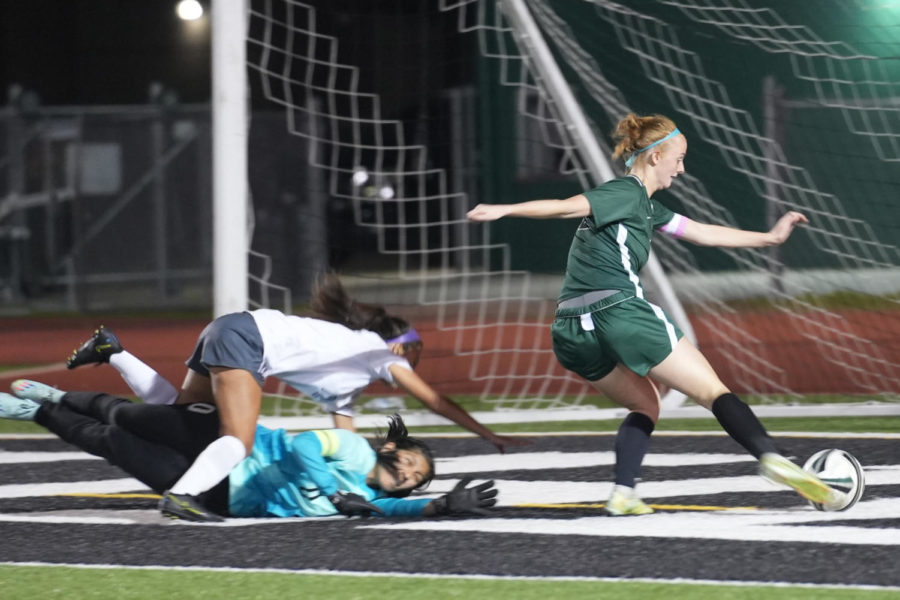 Senior Emma Yeager got past a defender and the goalkeeper to score in the second half of a 5-0 victory against Lufkin on Feb. 14. The goal was the 108th of her career and her second one in the game. She surpassed the all-time scoring record, which was previously 106.