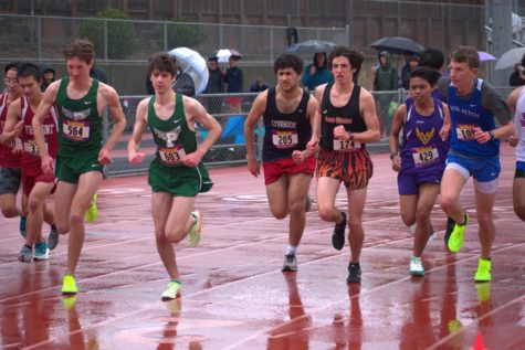 Junior Bradley Dulay races with other athletes at the 2023 RustBuster Invitational
