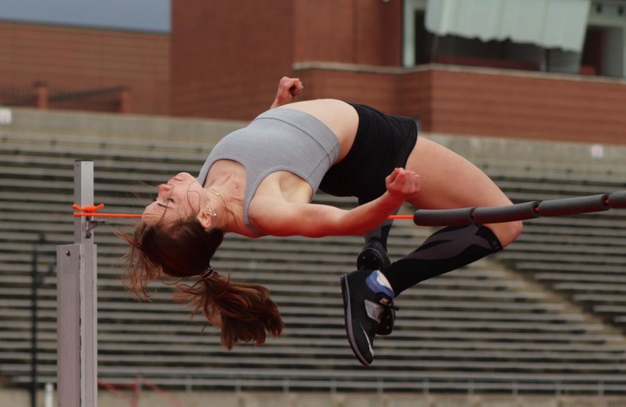 Coppell High School senior high jumper Megan Judd trains at Buddy Echols Field on March 21. Judd set a school record of 5 feet, 9 inches on the high jump at Coppell Relays on March 4.