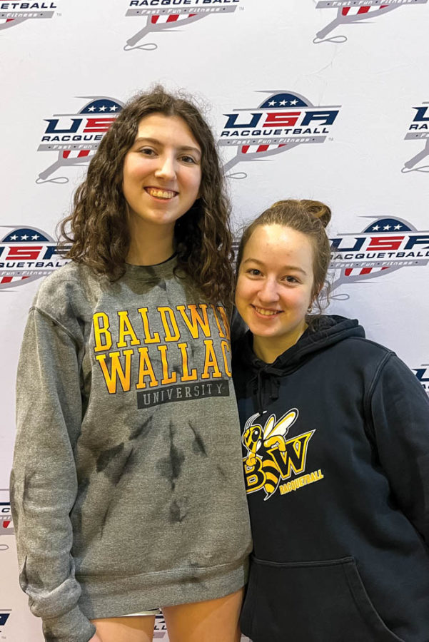 March 18, 2023, Angie Case, sophomore art education major (left), and Julia Stein, junior biology and public health double major (right), winners of the D1 Women’s Doubles at Nationals. 