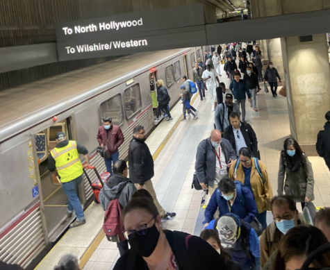 Commuters getting on and off the North Hollywood metro at Union Station.