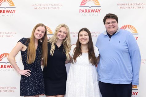 Seniors Grace Fotheringham, Kelsea Wilson, Luisa DAquino Lazarini and Ibrahim Hacking pose together after attending Parkway’s Educators’ Signing Night. Students were encouraged to invite family, friends and teachers to watch. “Signing days are cute, and I never committed to a sport, so I never really thought I would have the opportunity. I’m excited that I [got] to be a part of a signing day for education. On signing night, it was wholesome to see everyone’s future plans and invite my family and teachers. It made me realize how important teaching is and how we need more teachers,” Wilson said.