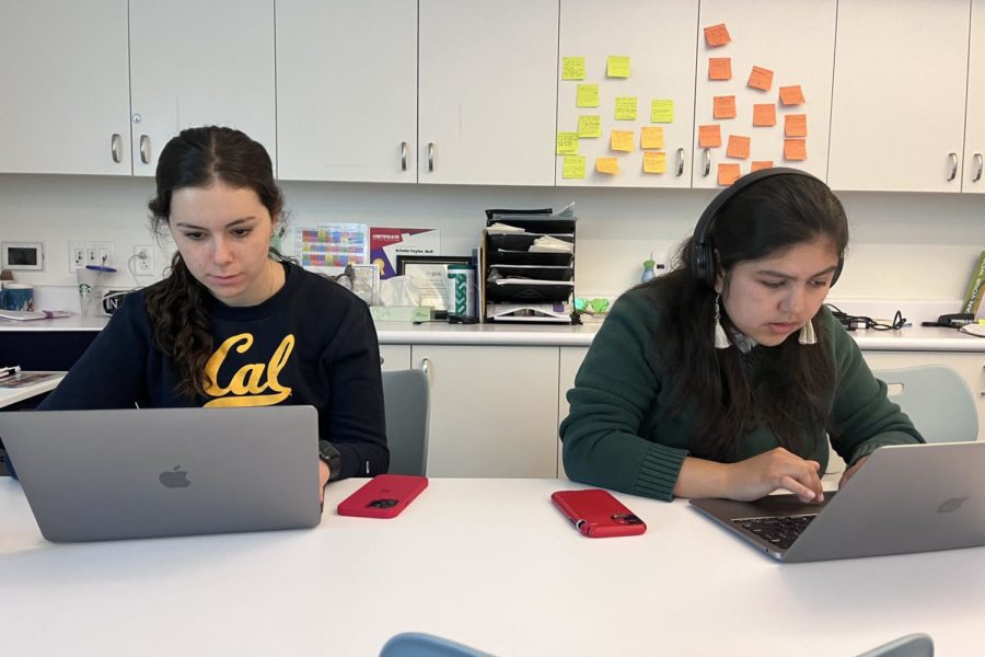 Editors Rose Sarner (23) and Maia Alvarez (24) edit articles during class. Since NPR and other publications have ceased posting on Twitter, our editorial board has thought a lot about our presence on the platform. 