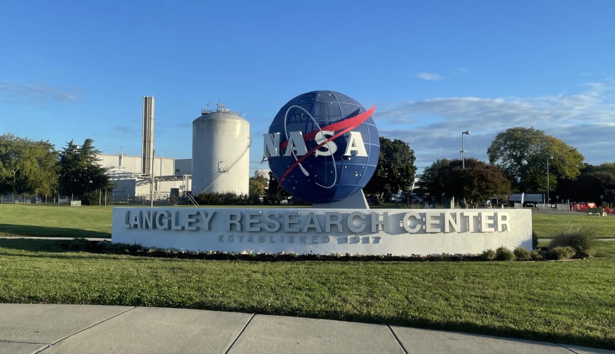The trademark “NASA Meatball” sits at the entrance to the NASA Langley Research Center on Oct. 21, 2023.