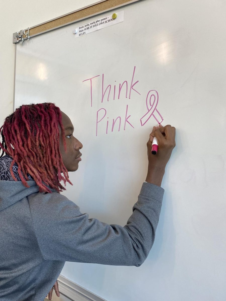 Shimon Smith (12) dyed his hair pink in an effort to celebrate "Think Pink" week.  