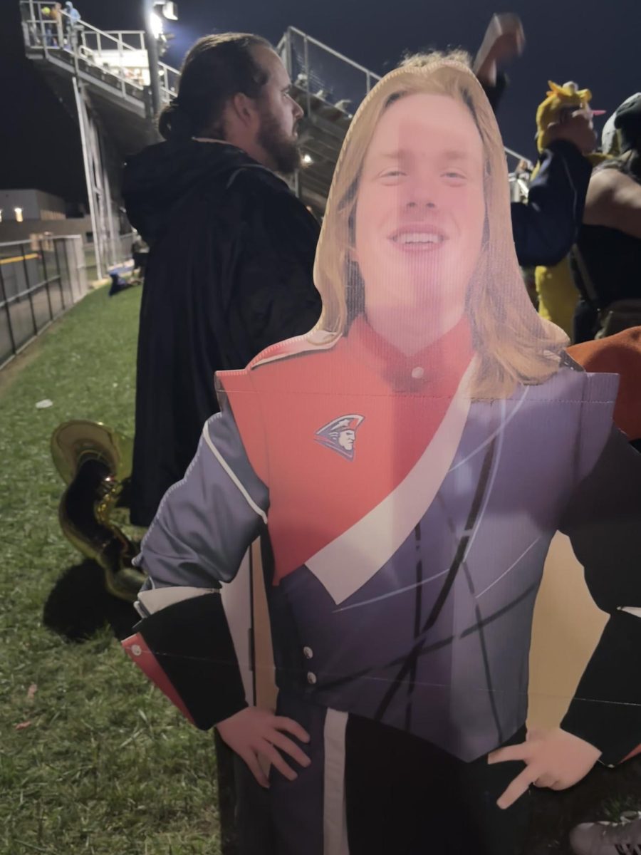 Flat Chris stands proud at a Marching Band event this fall.