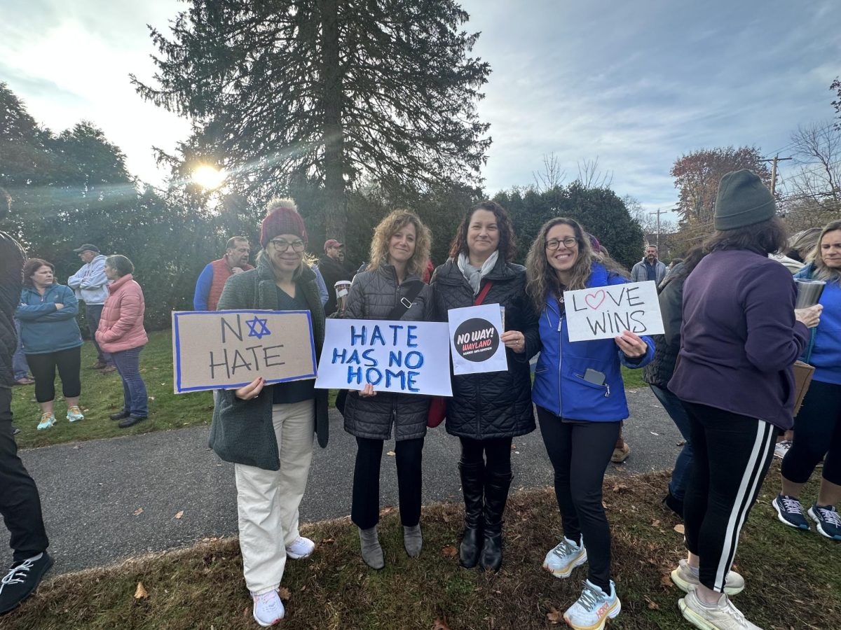 On+Friday%2C+Nov.+17%2C+Wayland+community+members+came+together+to+rally+against+the+recent+antisemitism+in+town.+The+attendees+gathered+outside+of+Wayland+Middle+School%2C+and+remained+there+until+around+8%3A35+a.m..+%E2%80%9CWe+%5Bare+here+because%5D+we+want+to+stand+up+with+our+Jewish+neighbors+who+are+feeling+threatened%2C%E2%80%9D+Wayland+resident+Mary+Ann+Borkowsai+said.