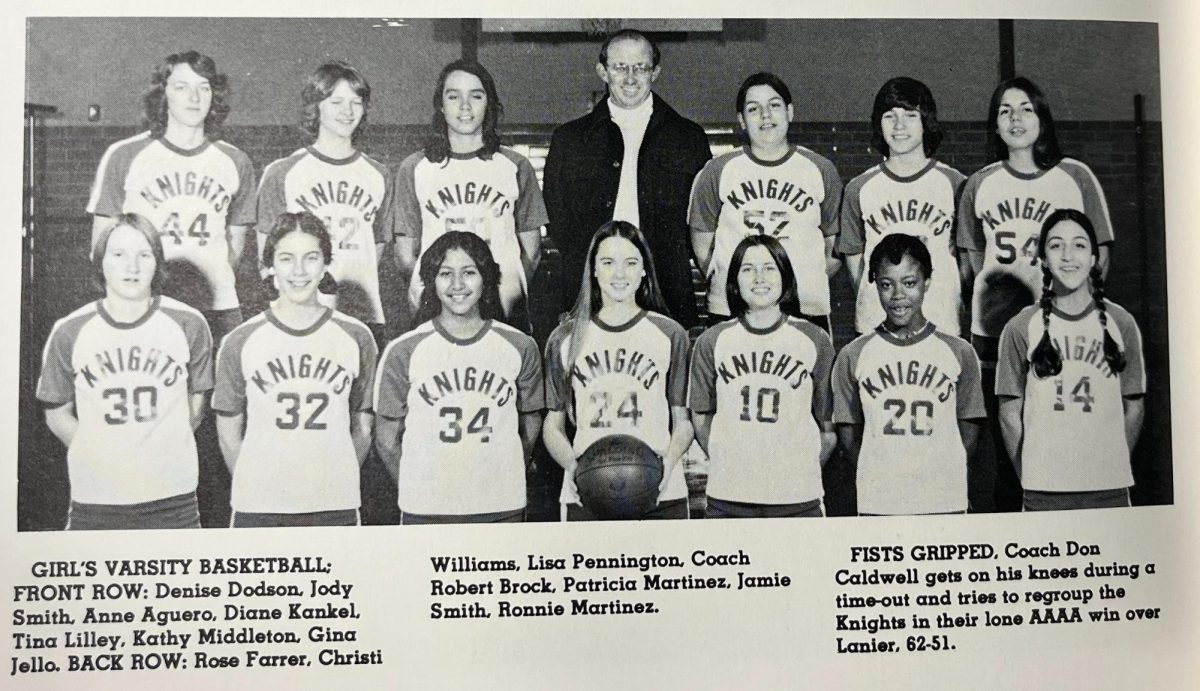 The+1976-1977+Knights+featured+a+phenom+freshman+named+Jamie+Smith.+Jamie+was+as+mature+as+her+senior+counterparts+on+the+court%2C+said+head+coach+Robert+Doc+Brock%2C+former+north+Austin+all-sports+trainer.+She+was+just+what+we+needed+after+losing+Tina+Powers+to+graduation.+Smith+led+the+Knight+offense+by+averaging+25+points+per+game+in+her+freshman+season.+