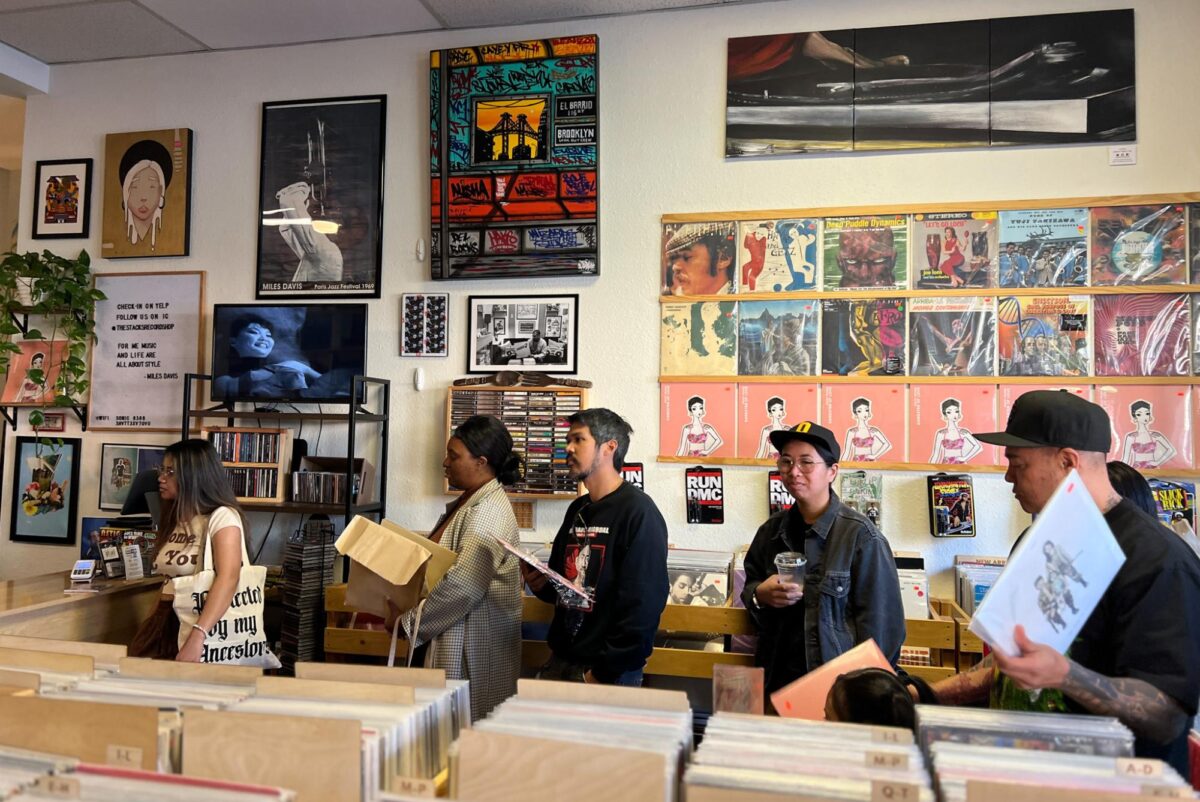 Fans of Rocky Rivera line up at The Stacks Record Shop, in Hayward, CA for an album signing from Rivera on Sunday, Oct. 29, 2023. (Zac Zavala / Golden Gate Xpress)