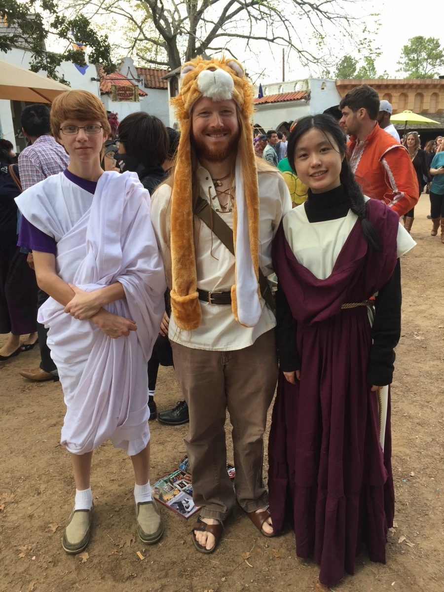 Hamilton, dressed as Hercules in a lion headdress enjoys a trip to the Nov. 11, 2017 Texas Renaissance Festival with his students. He values only chaperoning for trips that are affordable opportunities for students.