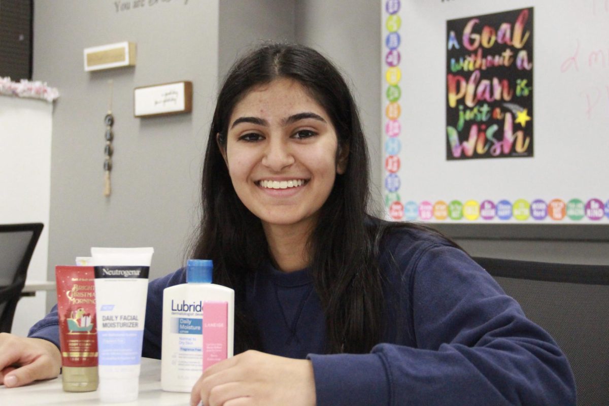 Coppell High School sophomore Aditi Rathod explores her passion for dermatology through founding the CHS Dermatology & Cosmetics Club.  Rathod discussed the benefits of various skincare products during her club meeting on Jan. 24 in D211. 