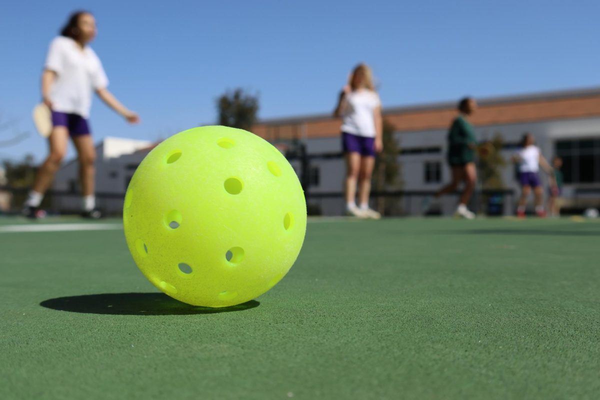 A+pickleball+ball+lays+still+on+the+sport+court+on+Archers+back+field.+As+a+part+of+their+fitness+curriculum%2C%C2%A010th+graders+have+a+pickleball+unit%2C+where+they%C2%A0practice+drills+and+participate+in+round-robin%C2%A0style+play.%C2%A0