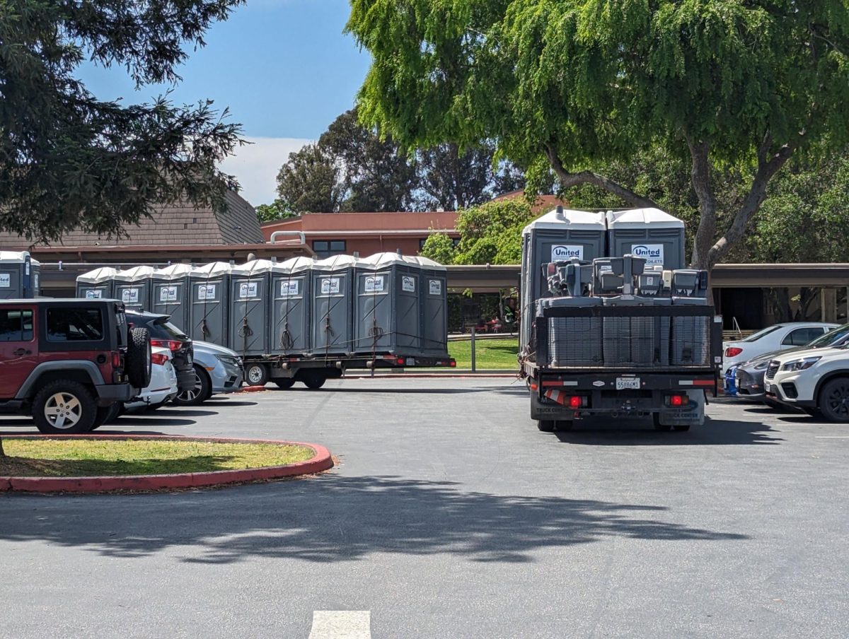 Thirty portable toilets arrive at Gunns campus following the water-line break. 