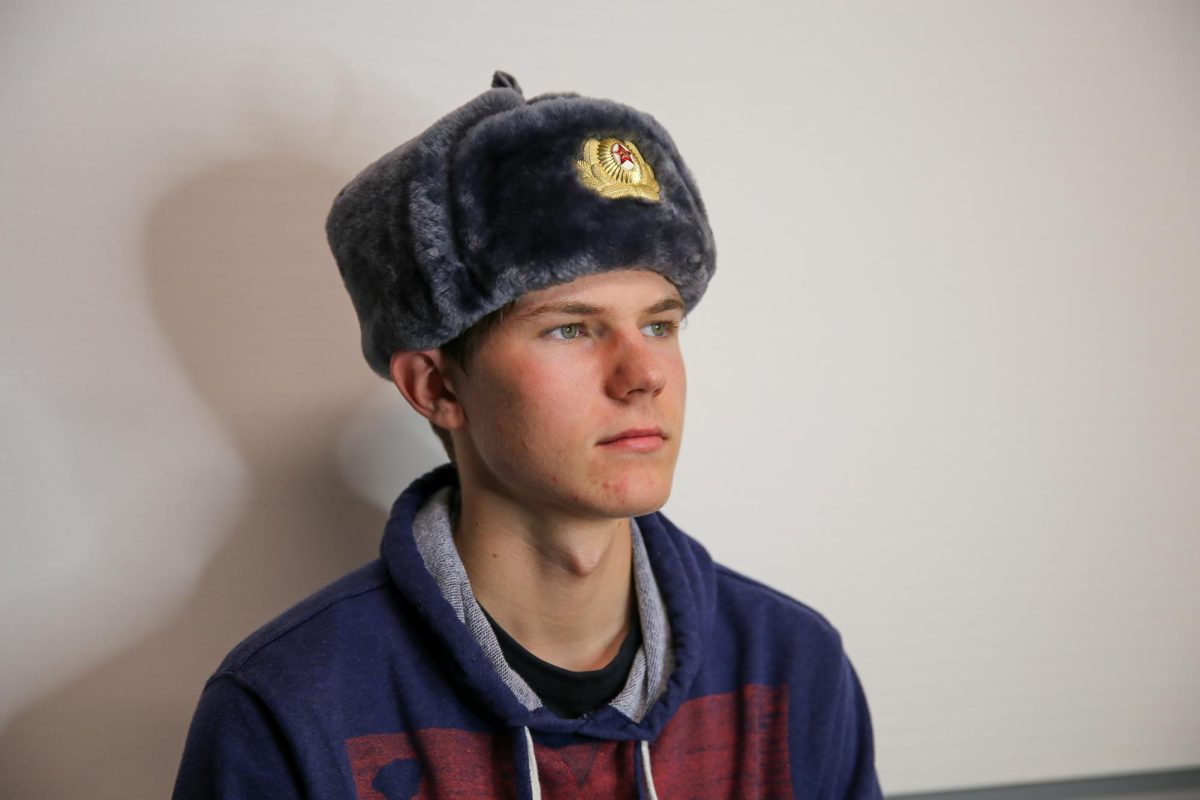 Sophomore Maxim Gutnik wears a traditional Russian Military hat handed down from his great grandfather.