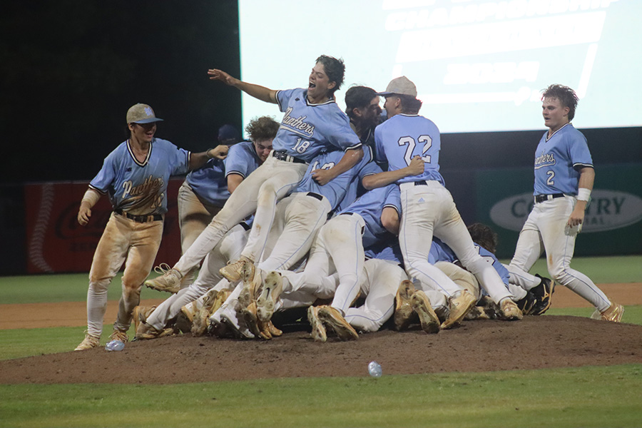 Panthers dog pile after winning the state championship against Cherokee Bluff. This is the second state championship in school history, the first being in 2021.
