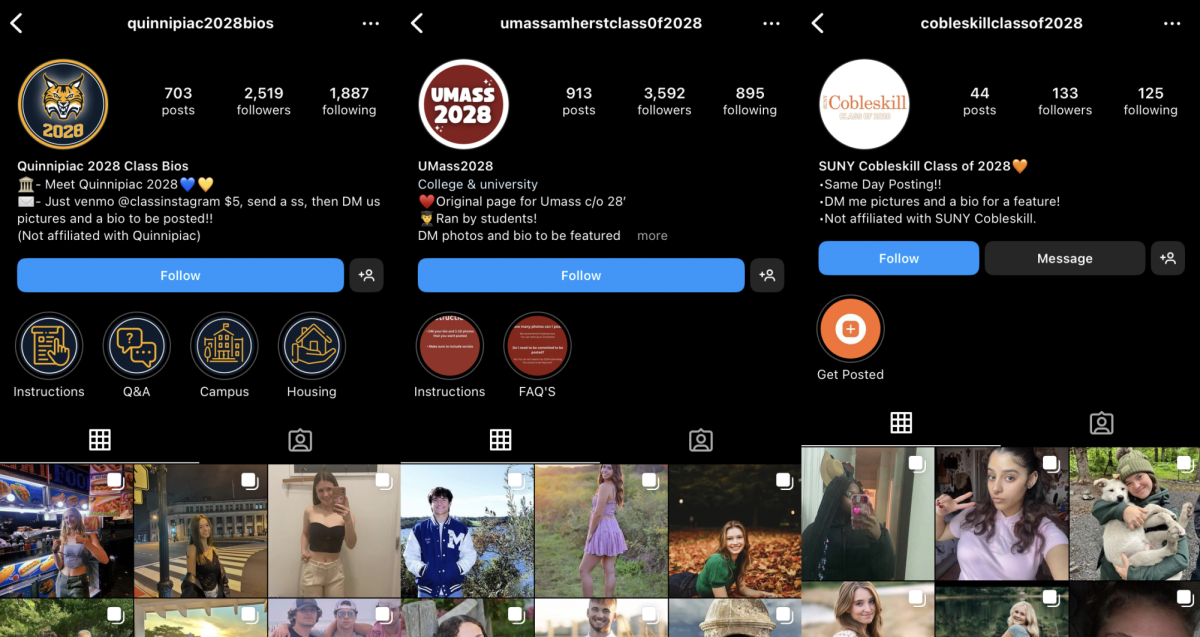 Instagram+pages+for+incoming+college+freshmen%2C+like+these+for+Quinnipiac%2C+UMass%2C+and+SUNY+Cobleskill%2C+are+one+way+for+future+students+to+find+potential+roommates.+Nonnewaug+seniors+find+it+important+they+find+the+perfect+roommate+to+experience+this+transition+with%2C+but+once+they+start+looking%2C+they+realize+how+complicated+that+could+be.+%28Screenshots+by+Brianna+Johnson%29