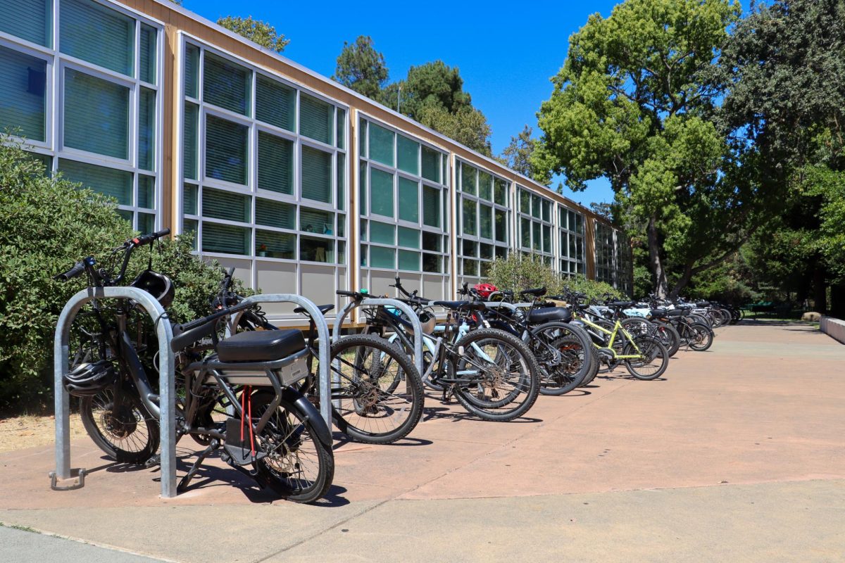 Archie Williams students line up their electric bikes on the bike racks during school hours.