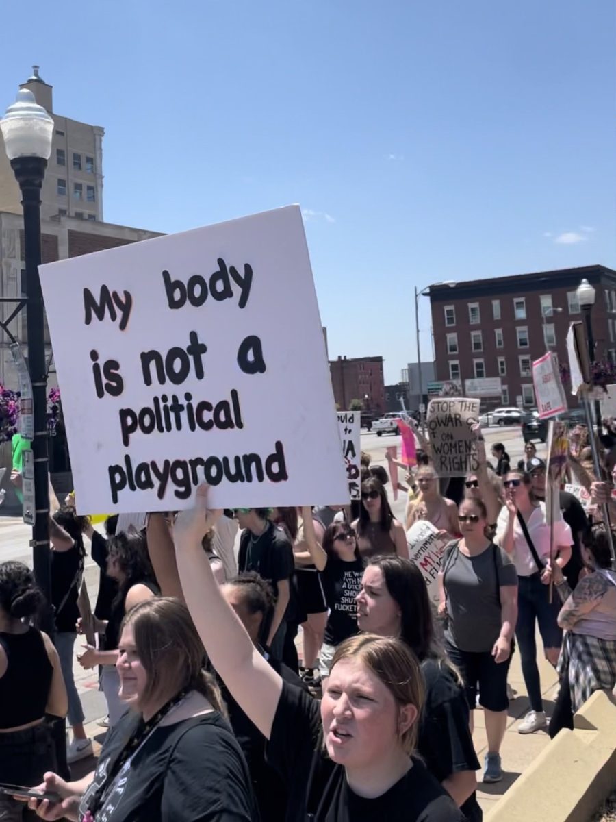 Davenport streets filled with pro-choice protesters following the Dobbs v. Jackson Women's Health Organization decision.

Photo credit to Abby Howell