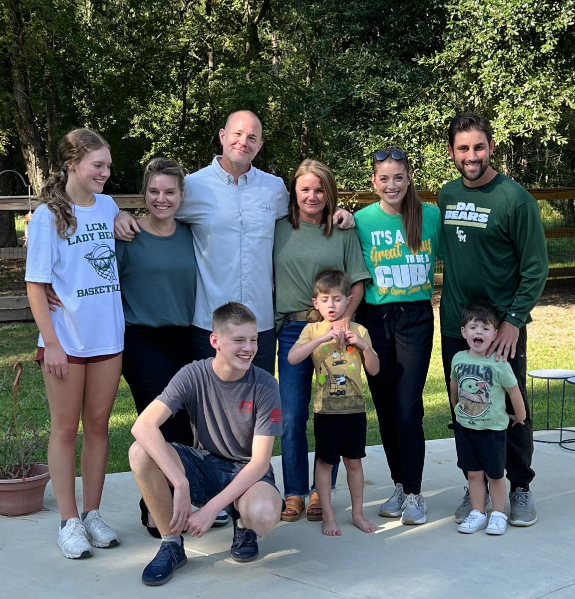 The Shugart/Russell/Gonzales family has several members who work in the district. 
Pictured on the back row are Mallory Russell, Magen Russell, Joel Russell, Jill Shugart, Mikaela Gonzales, and Hunter Gonzales. Pictured on the front row are Cole Russell, Brooks Gonzales, and Hayes Gonzales. 